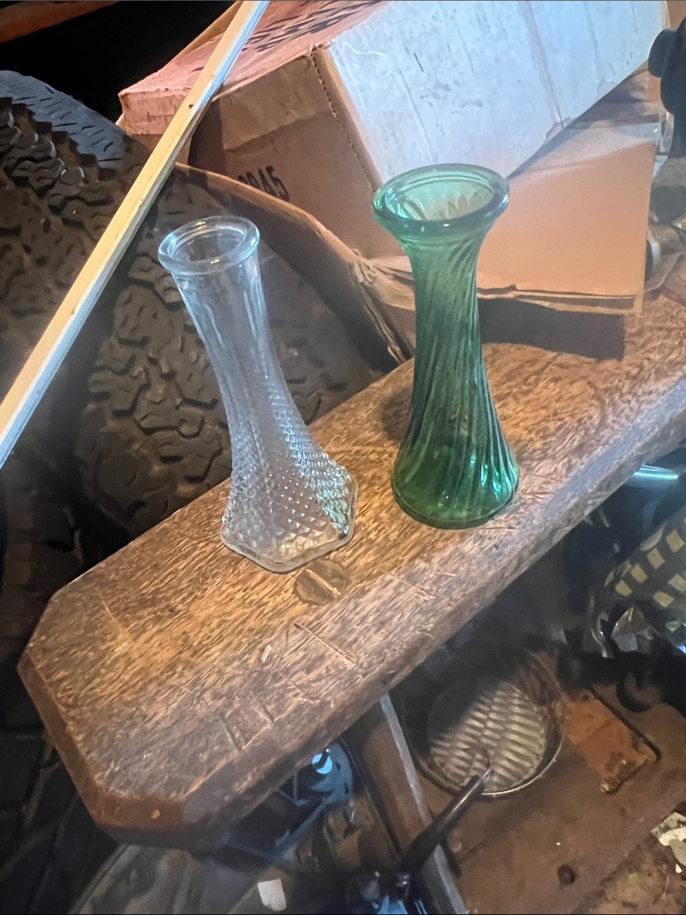 Green and Clear Glass Bud Vases - Classic Home Accent